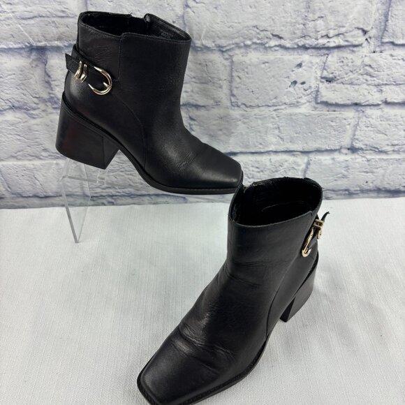 Vince Camuto Women's 8 M Black Leather Sameena Block Heel Side Zip Booties - Picture 3 of 11